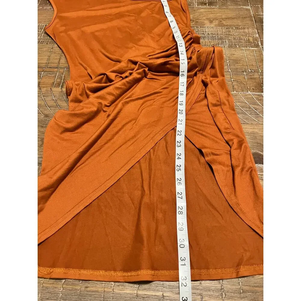 One-Shoulder Dress Bodycon Silhouette Med Ruched Side Asymmetrical Wrap-Style - Picture 7 of 9